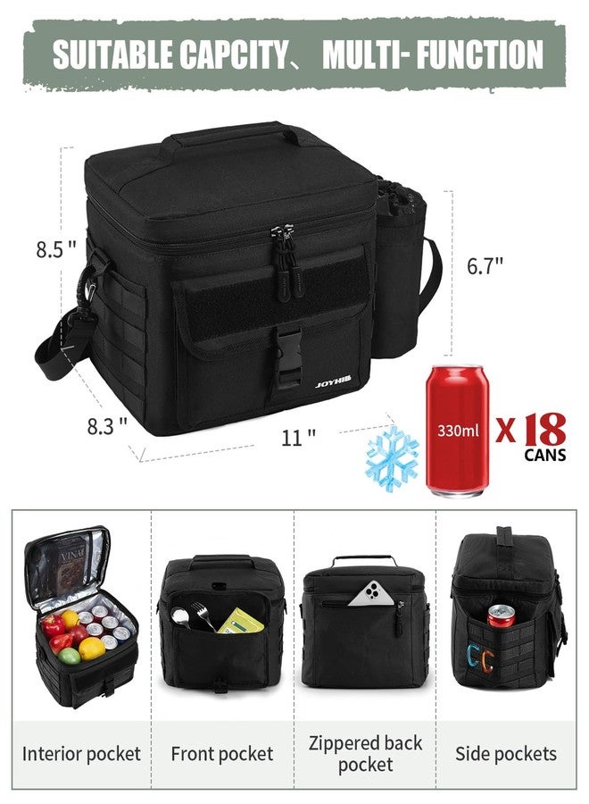 JOYHILL Tactical Lunch Box for Men, Insulated Lunch Bag with Detachable Bottle Pouch Holder, Large Durable Thermal Cooler Bag for Adult, Leakproof Bag for Work, Camping, Picnic, Black,13 L/18 Can - Image 4